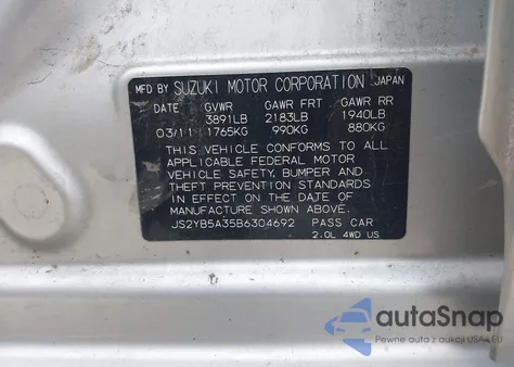 2011 Suzuki Sx4 Premium/Tech Valu Pkg (Nav) из США, поврежденный, VIN JS2YB5A35B6304692